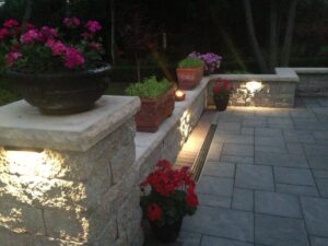 small outdoor lights on stone patio